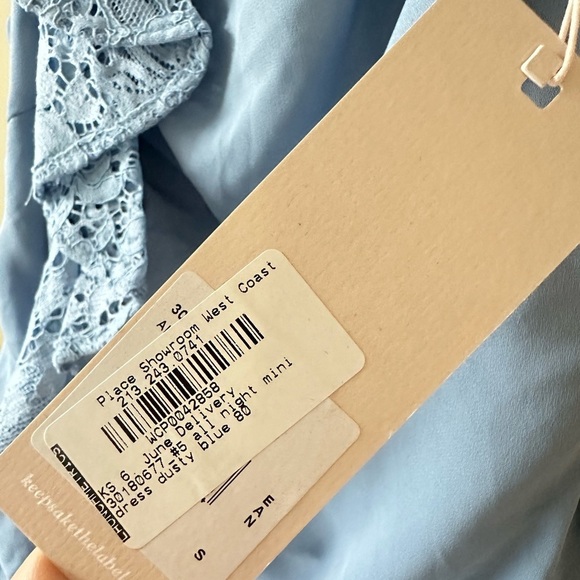 Keepsake Light Blue Lace Embellished Ruched Dress Size S - Picture 6 of 8